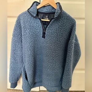 Aerie Women’s 3/4 Zip-Up Sherpa Sweater in Blue